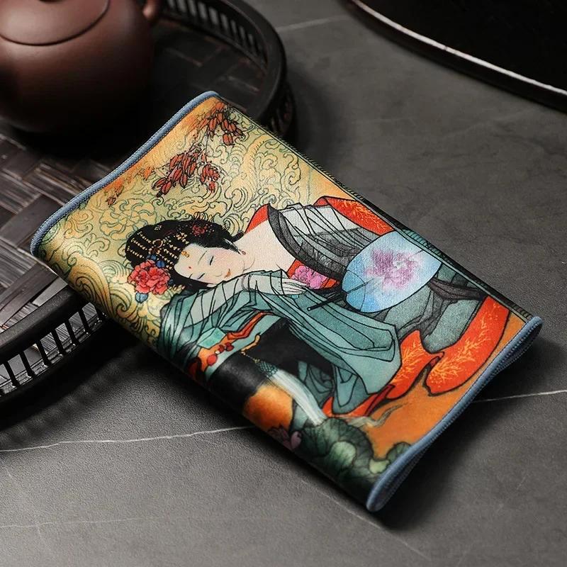 

China-Chic Antique Colored Tea Towel Kungfu Tea Set Strong Water Absorption Thickening Cotton Tea Ceremony Accessories