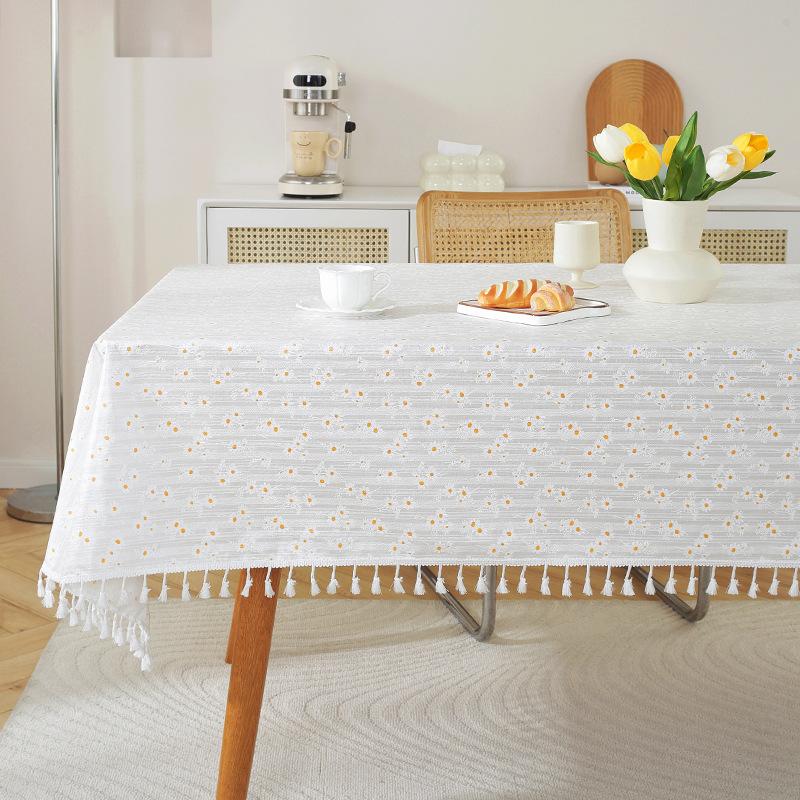 Pastoral Small Fresh Lilac Embroidered Tablecloth Geometric Rectangular Cover Towel Coffee Table Table Cloth Cover Cloth