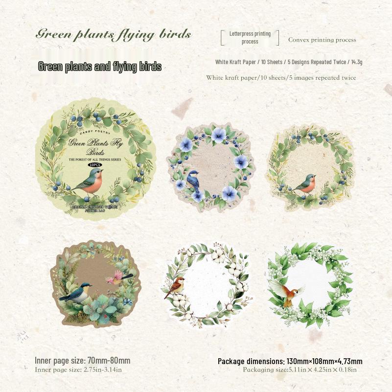 Forest Wreath Kraft Paper Embossed Sticker Pack: Retro Letterpress Theme