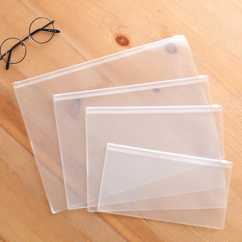 Transparent Frosted PVC Waterproof Document Bag with Zipper - A4/A5/A6