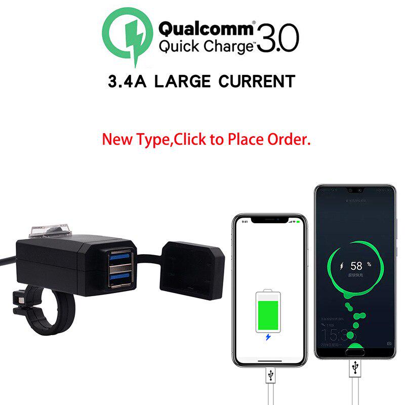Dual USB Port 12V Waterproof Motorbike Motorcycle Handlebar Charger 5V 1A/2.1A Adapter Power Supply Socket for Phone Mobile