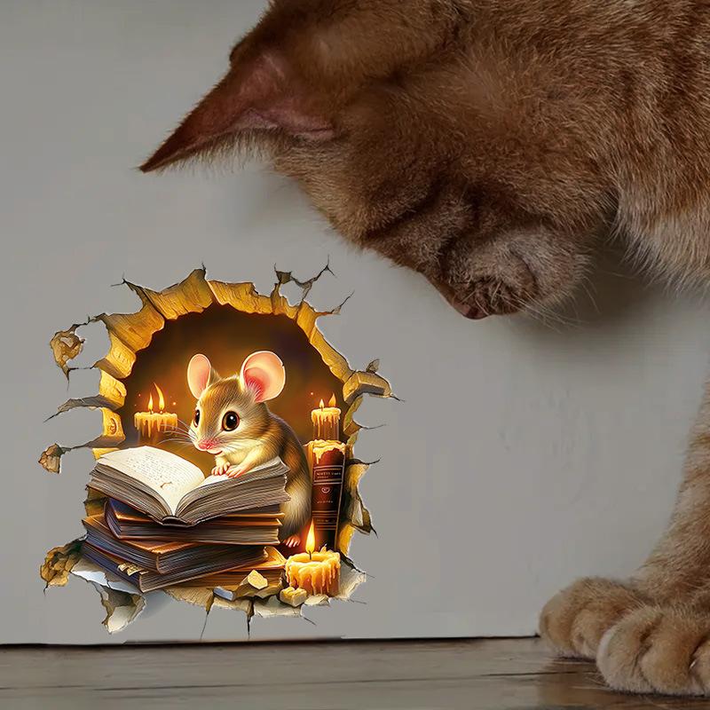 Cozy Cartoon Mouse Reading Book by Candlelight At Mouse Hole Toilet Wall Sticker Self-Adhesive Bathroom Home Decor Art Wholesale