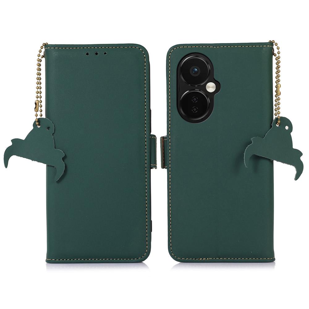 For OnePlus Nord CE 3 Lite 5G/Nord N30 5G Genuine Cow Leather Phone Case Flip Stand Cover with RFID Blocking Wallet