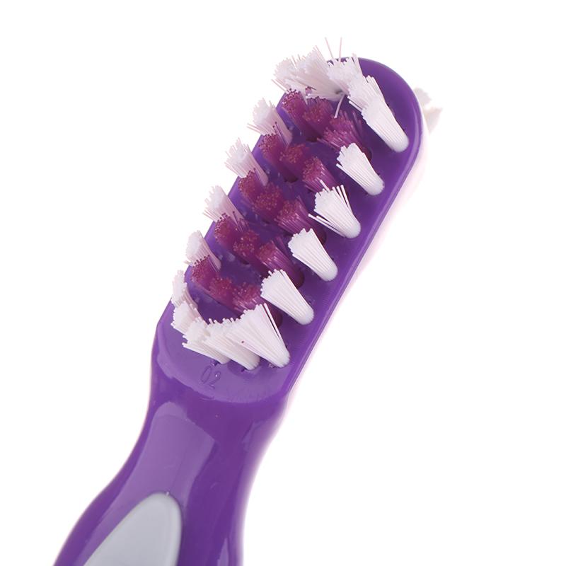 Multi-Layered Bristles Denture Cleaning False Teeth Brush Oral Care Non-Slip Ergonomic Rubber Handle Dual Heads Antibacterial