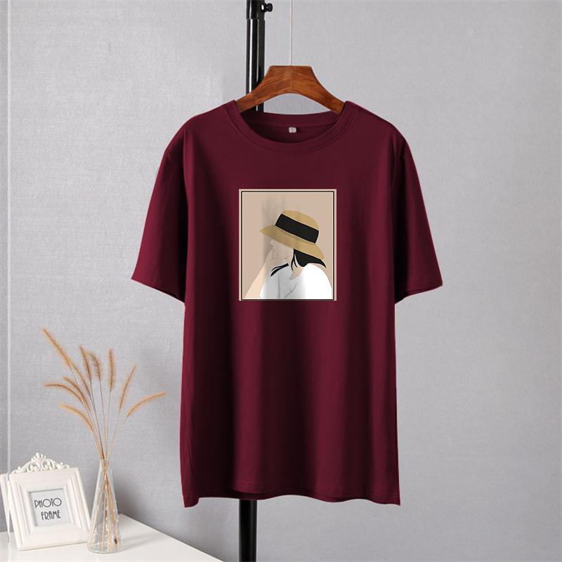 

Shellsuning летние большие футболки с принтом в стиле Харадзюку женские 2023 новые модные простые базовые футболки с круглым вырезом топ для девочек с короткими рукавами женские хлопковые мягкие топы M вино красного