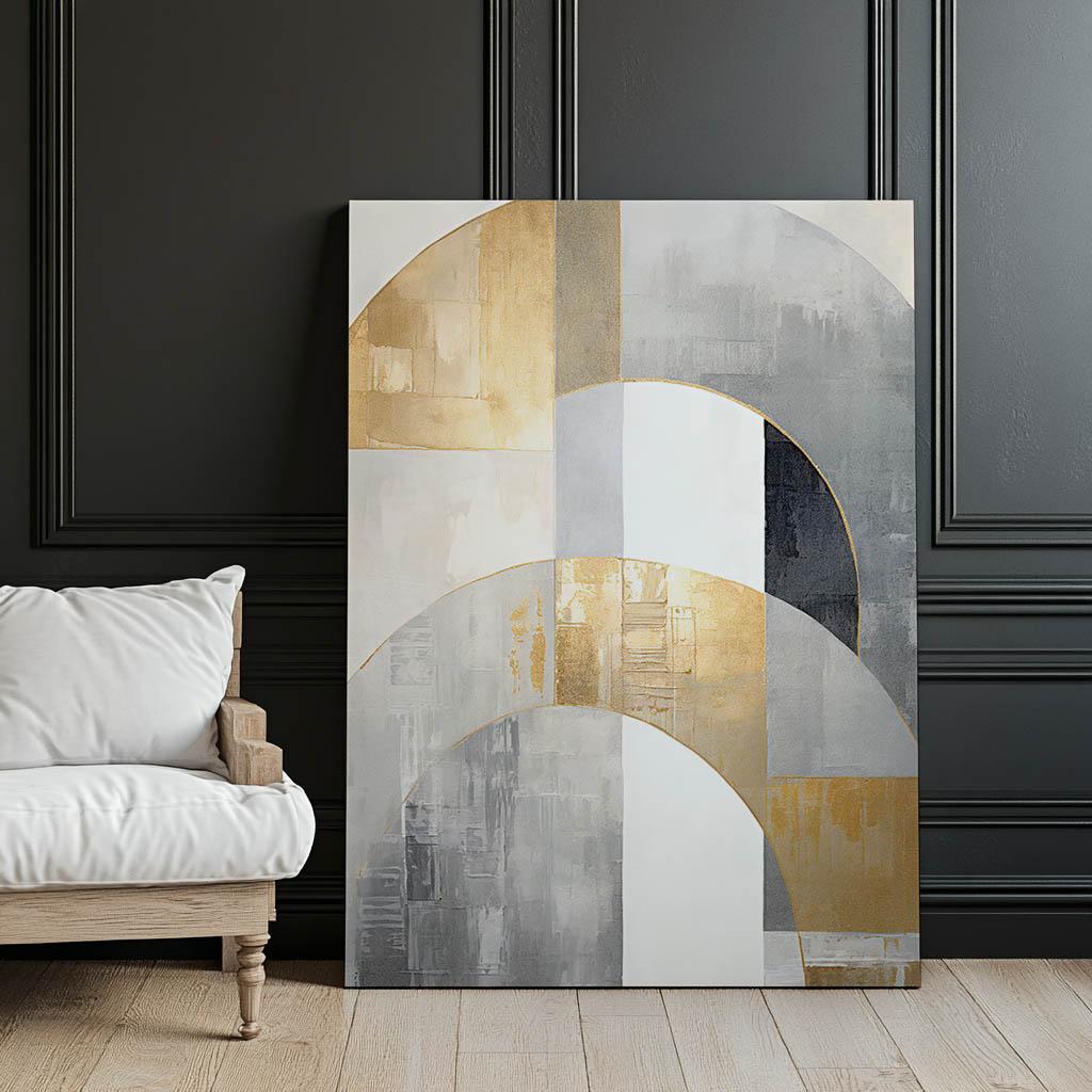 Złota Symetria: Art Deco W Abstrakcji Złota Symetria: Art Deco W Abstrakcji, 30X40 Cm, Rama Drewniana Jasny Dąb, Papier Matowy 230 Gsm