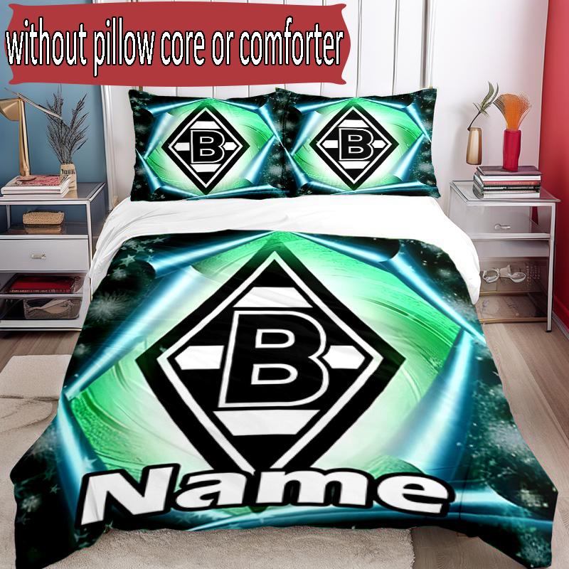 3pcs Duvet Cover Set (1*Duvet Cover + 2*Pillowcase, Without Core), Custom Name Borussia Monchengladbach Pattern Bedding Set, Home Bedroom Decor Gift