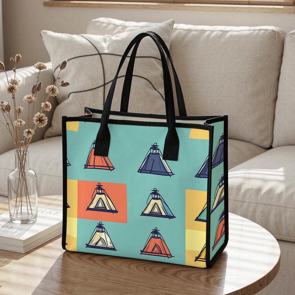 Cute Camp Tent Print Daily Tote Trendy Lightweight Reusable Casual Shopping Bag