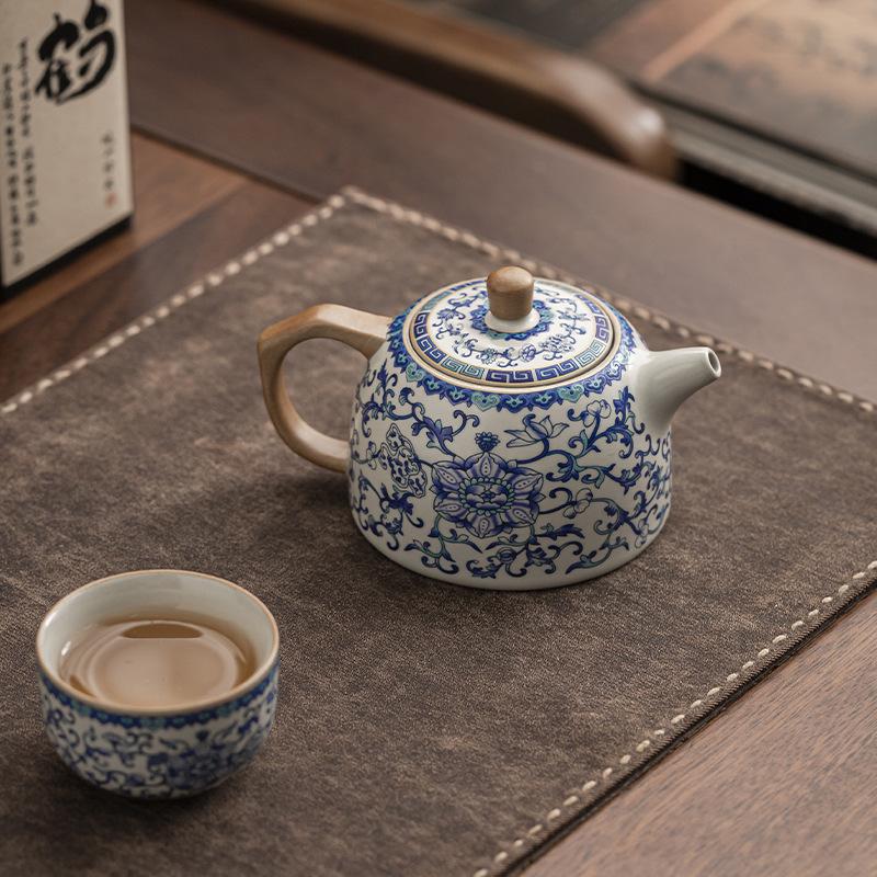 Wysokiej jakości czajniczek Ru kiln z gałęzią lotosu w stylu antycznym do parzenia herbaty Domowy ceramiczny zestaw do herbaty Kung Fu Pojedynczy czajniczek z otwartym ustnikiem luksusowa duża pojemność
