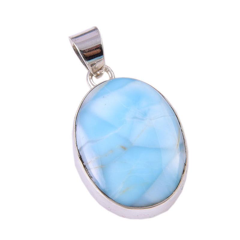 Natural Republic Larimar Gemstone 925 Solid Sterling Silver Pendant 1.5" w7V37