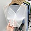 Women's Summer Sun Protection Silk Cardigan - French Collarbone Neck Short Sleeve Top