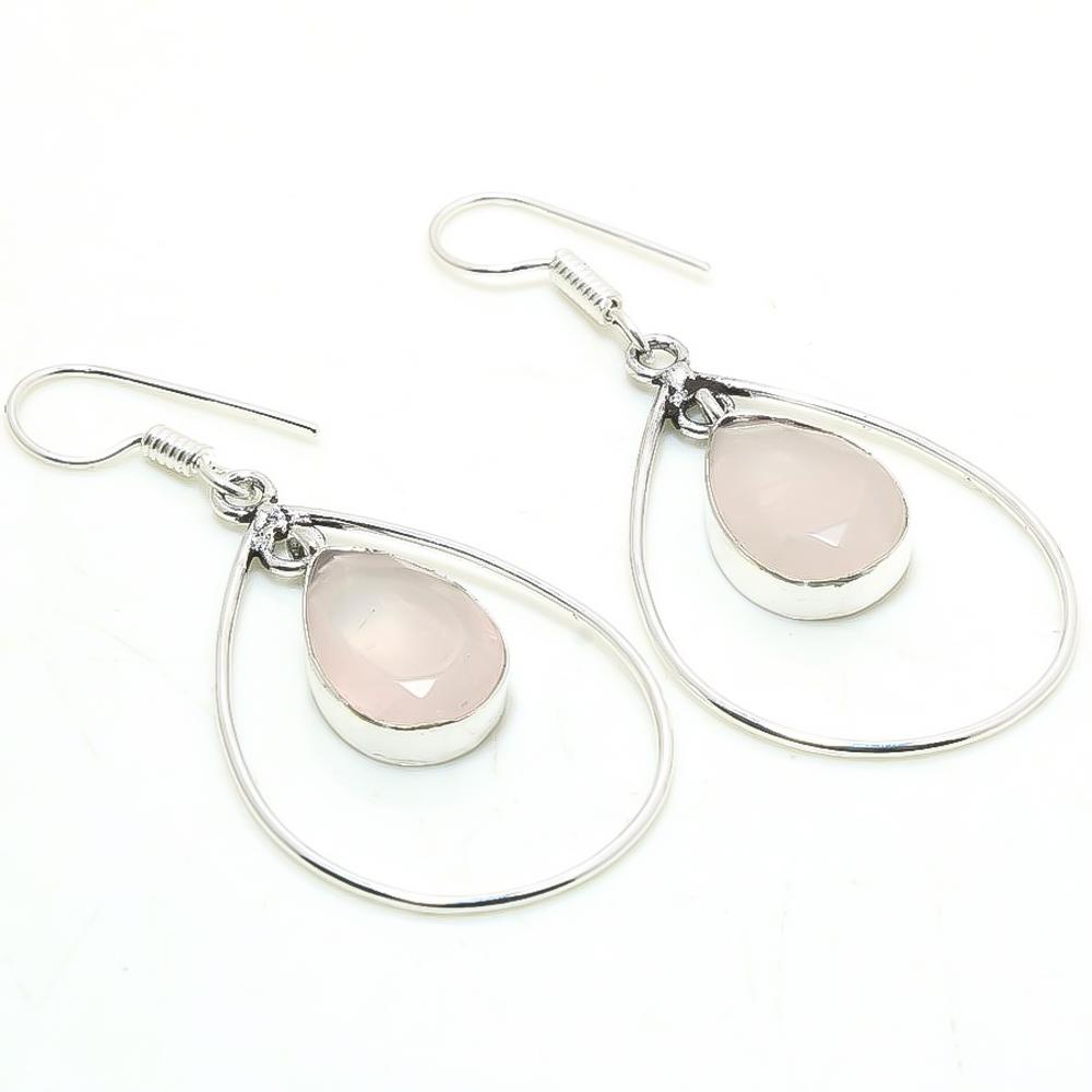 

Rose Quartz Gemstone Handmade Ethnic Drop Dangle Jewelry Earrings 2.10 A5y37