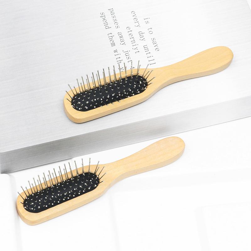 Natural Wood Comb Steel Metal Hair Brush Portable Wooden Air Cushion Comb Scalp Detangler Hair Comb Salon Styling Hair Tools