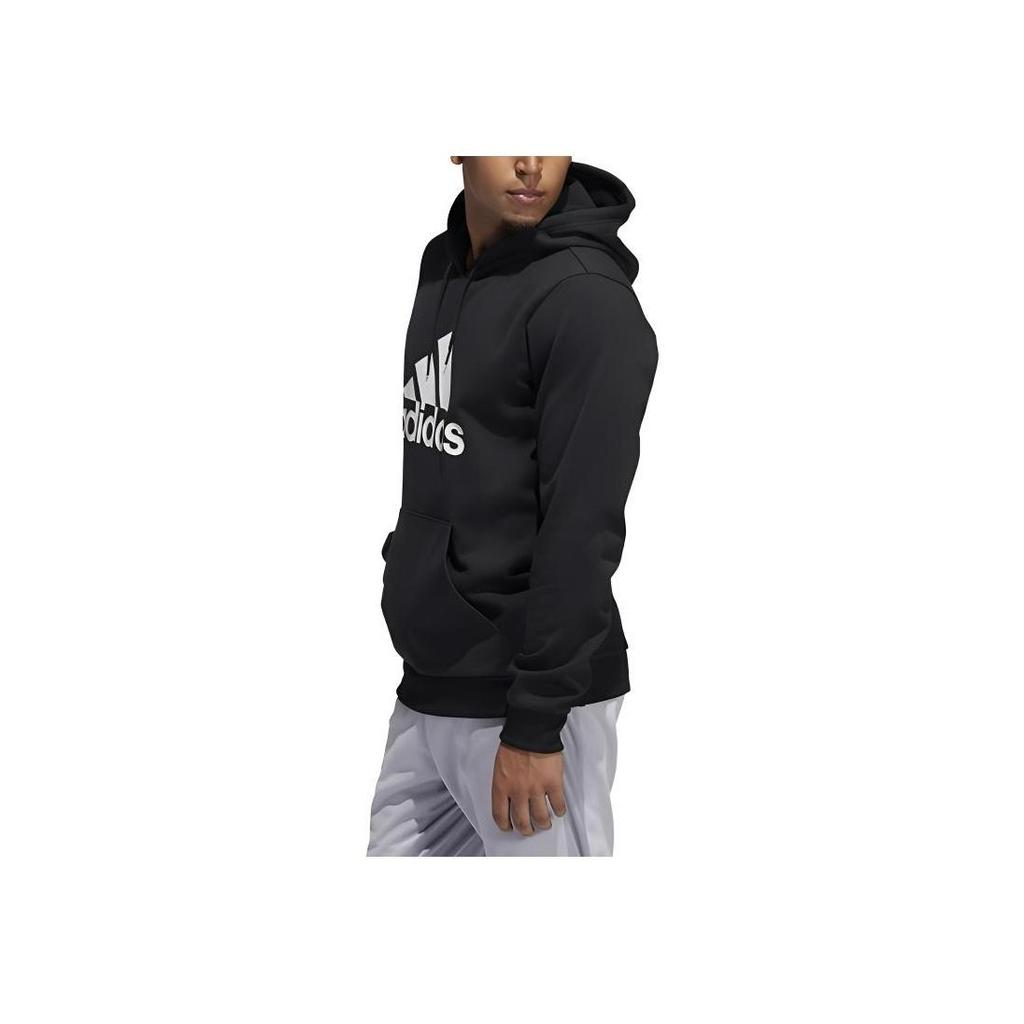 Adidas Classic Logo Print Drawstring Hoodie, Men Daily Outdoor Sports Casual Long Sleeve Sweatshirt Black GH6663