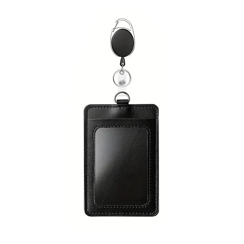 Fashion PU Leather Card Holders Set Women Men Student Retractable Badge Reel ID Card Holder Cover Case Nurse Badge Lanyards
