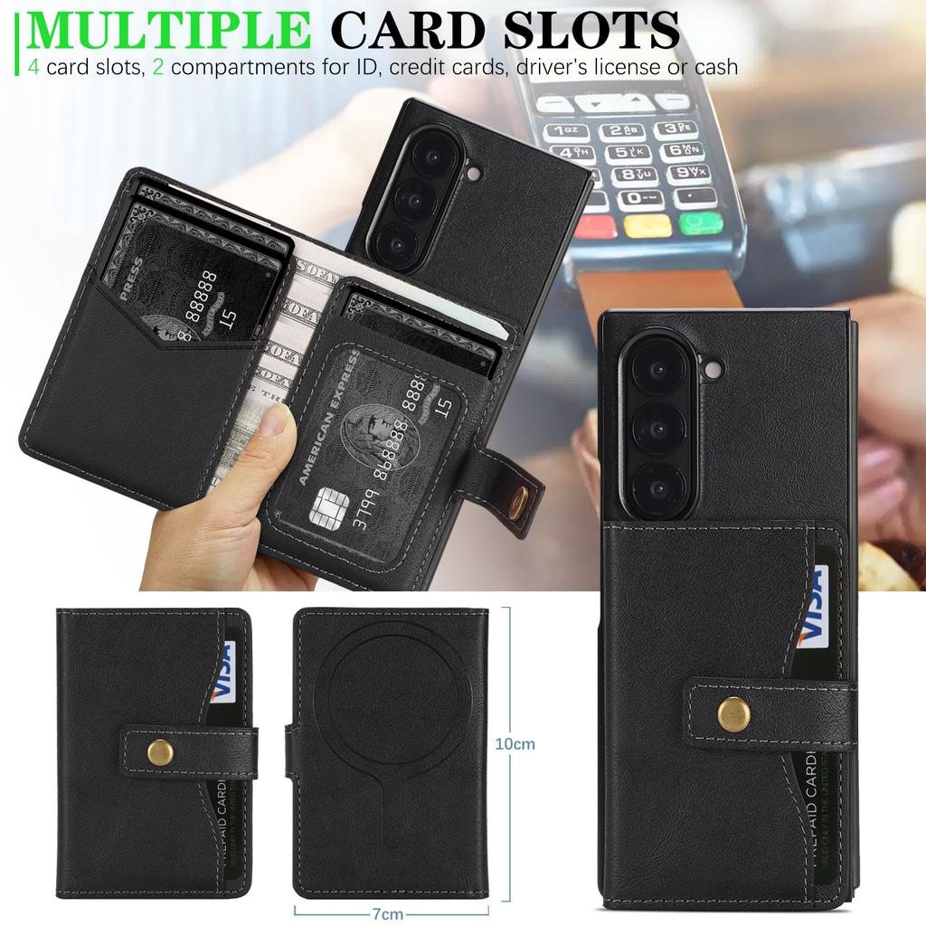 For Samsung Galaxy Z Fold6 5G Kickstand Case Detachable Card Bag Magnetic Case PU Leather Coated TPU Phone Cover