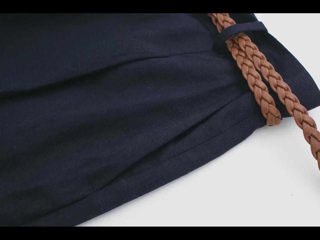 2024 Καλοκαίρι Ευρωπαϊκό & Αμερικάνικο Στυλ Ψηλόμεσο Λινό Μίγμα Ρετρό Ίσιο Παντελόνι για Γυναίκες