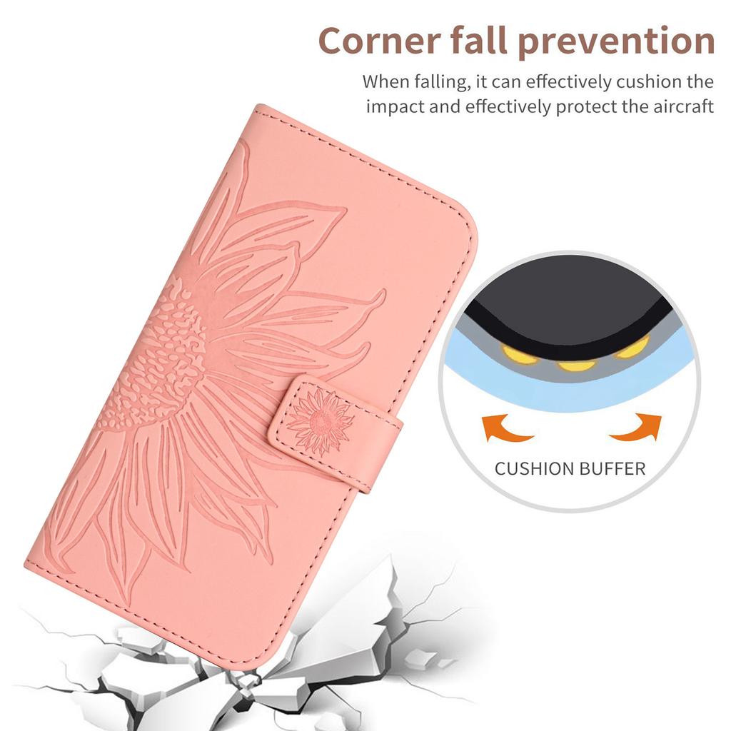 For Oppo A5x 5G/4G Case Sunflower Imprint Leather Wallet Phone Cover with Wrist Strap