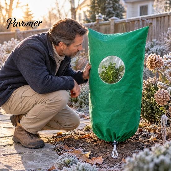 Winter Plant Shield for Garden Shrubs 2Pcs Freeze Protection Covers with Round Window, Frost Patio Gardens Zipper & Drawstring, Breathable Blanket
