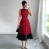 Elegant French-Inspired Red Long Dress