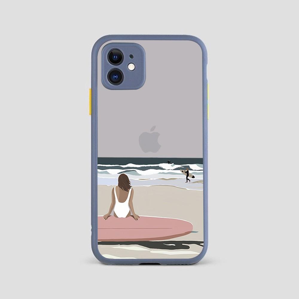 Beach Surf Girl Phone Case for iPhone 14 11 12 13 Mini Pro Max 8 7 Plus X XR XS MAX Translucent Matte Cover