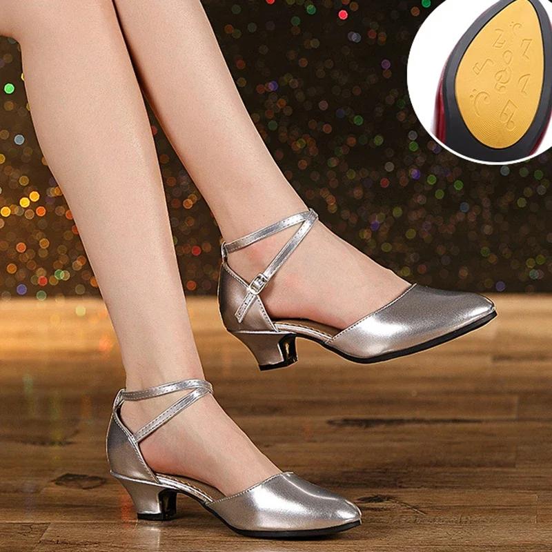 Fashion Women Shoes Fashion Comfortable Latin Dance Shoes Pumps for Women Glitter Leather Closed Toe Soft Sole Shoes Tango Ballroom Shoe