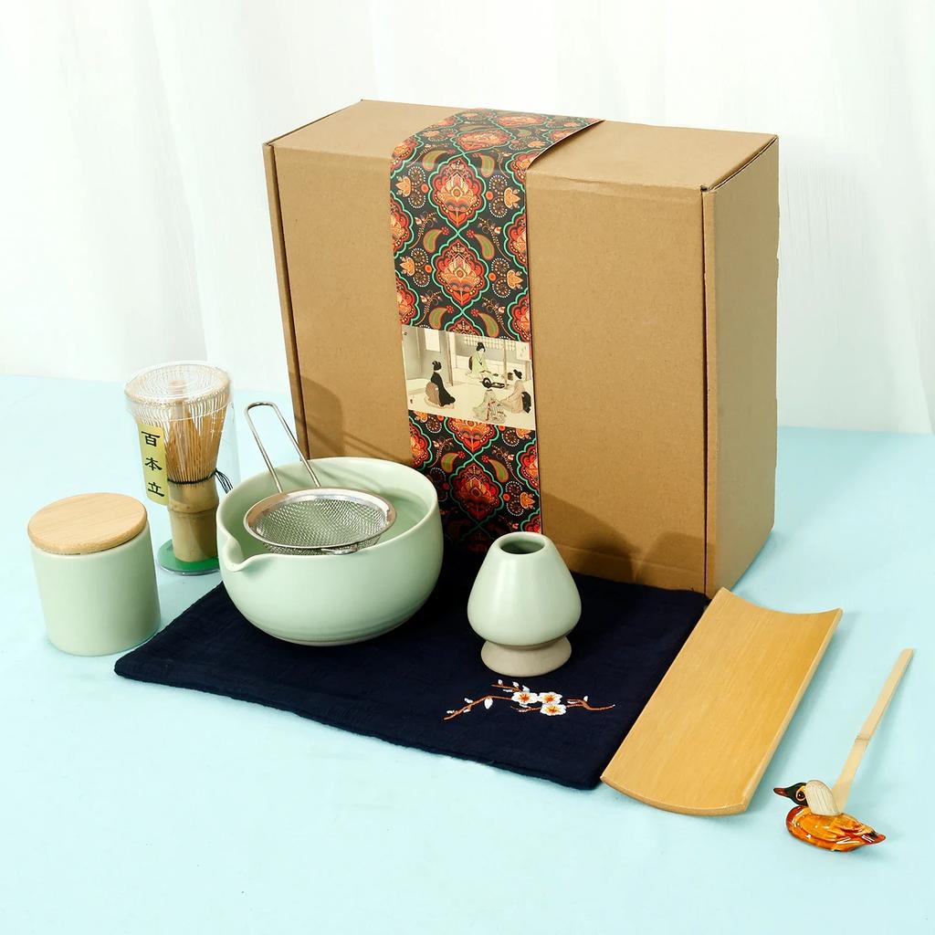 1set Matcha Whisk Set kit Elegant Matcha Set Matcha Making Set with Tea Scoop Ceramic Bowl Whisk infuser cup Kettle Teapot