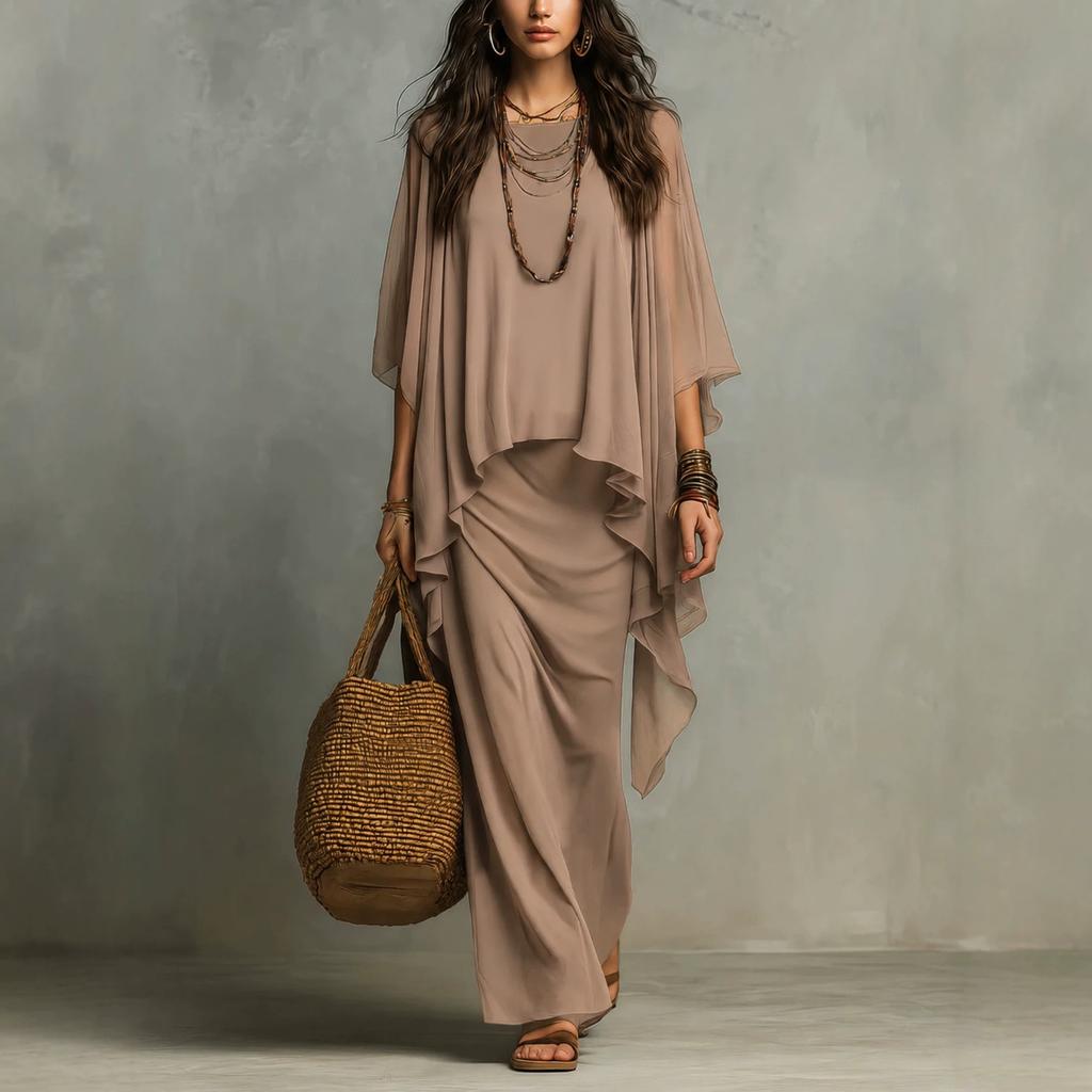European and American Women's Clothing Summer New Sleeveless Vest Dress Chiffon Shawl with Two-piece Holiday Dress