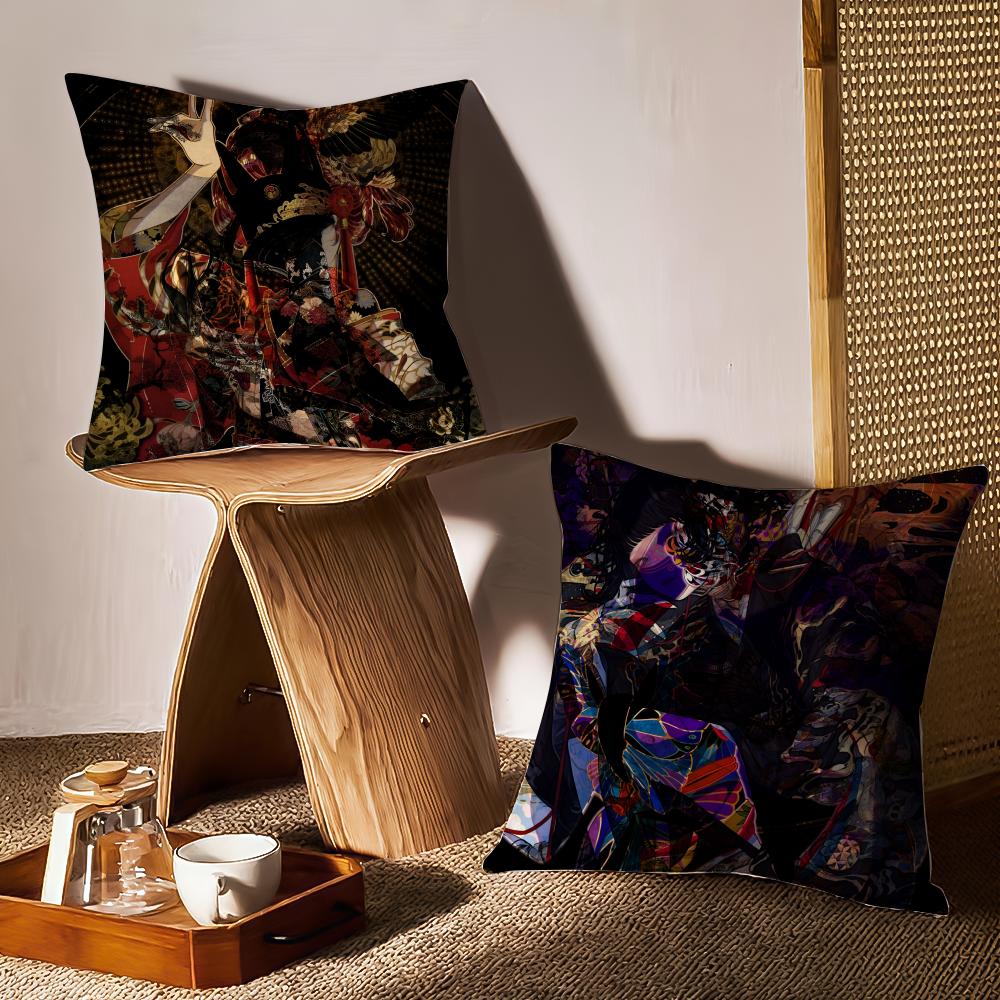 Japanese Cartoon Girl Kimono Style Pillow Case Double-Sided Printing Short Plush Sofa Cushion Cover Bedroom Bedside Pillow