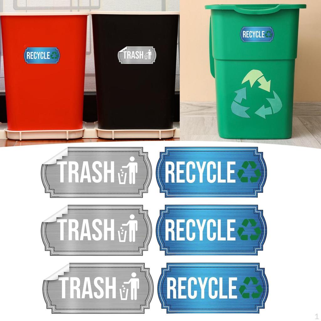 6 Pieces Trash and Recycle Stickers Decal Portable Self Paste Sorting Stickers, Recycling Bin Labels