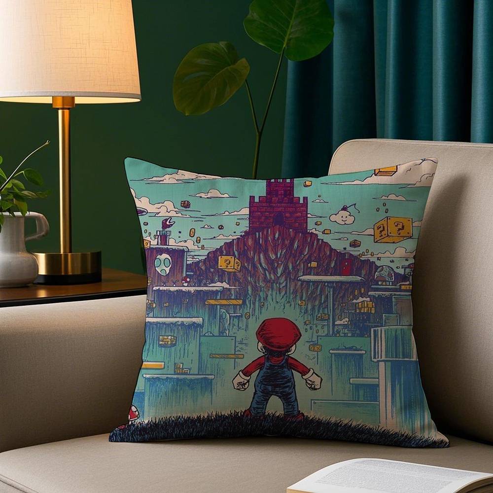 Cartoon M-MarioS Game Pillow Case Plush Fabric Soft Pillowcase Double Sided Print Sofa Cushion Cover Throw