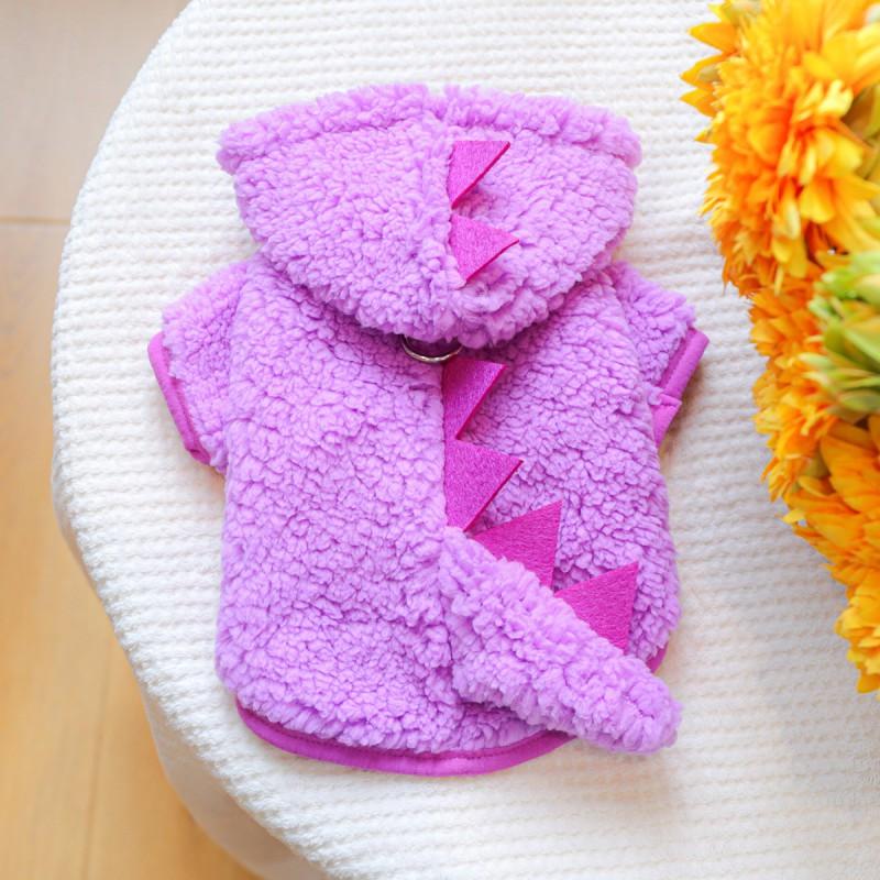 Pet Dog Warm Fleece Costume Small Breeds Winter Cozy Dinosaur Design Two-Legged Outfit