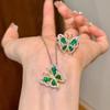 Chinese Style Chalcedony Gourd Pendant Necklace & Butterfly Ring Gemstone Set - Elegant & Luxurious
