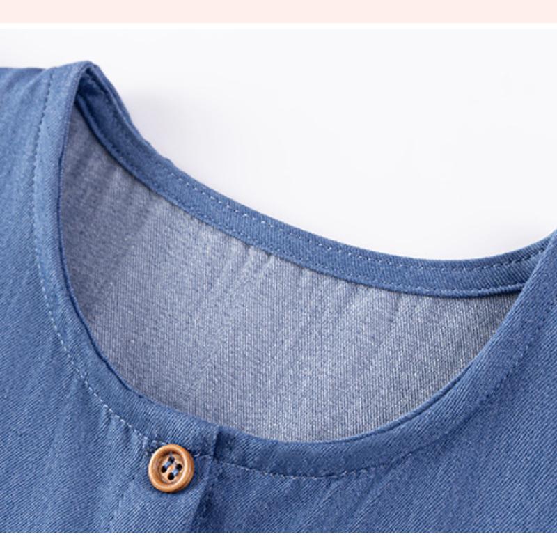 Girls' Short Sleeve Denim Dress Summer Children A-line Skirt Embroidery Cartoon Cute Princess Dresses for Girl