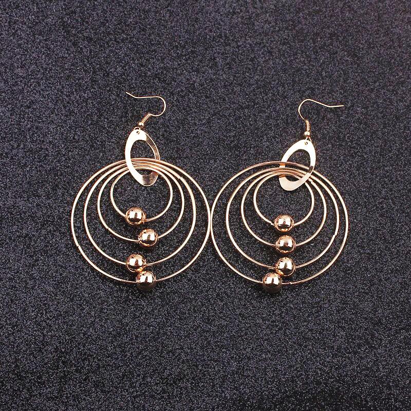 New Multi-layers Circles Hanging Earrings Exaggerated Gold Metal Pendants Women's Hook Earrings Punk Jewelry