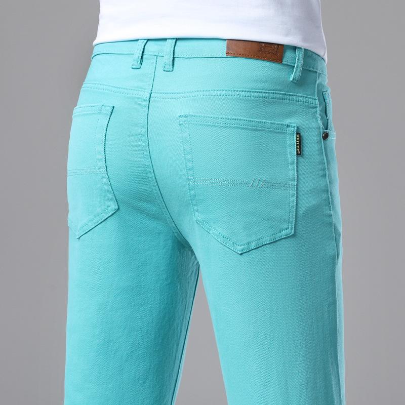 Letní lehké jednobarevné minimalistické pánské džíny Slim-fit rovná nohavice business všestranné travnatě zelené pánské dlouhé kalhoty