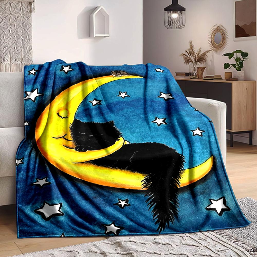 1Pc Moonlit Cat Dream Blanket Soft And Comfortable Casual Warm Camping Travel Christmas Halloween Xmas Gift M92496