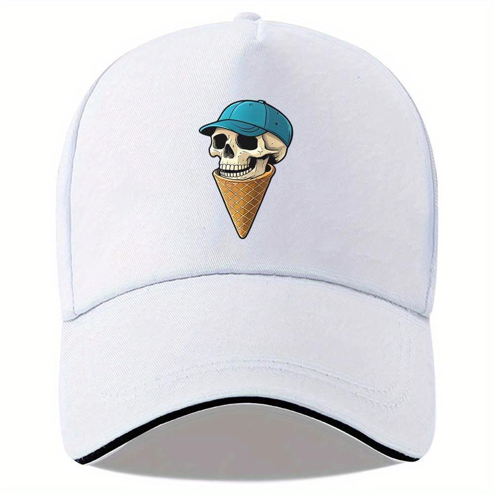 Skull Ice Cream Cone Baseball Cap Unisex Adjustable Polyester Casual Summer Sports Headwear