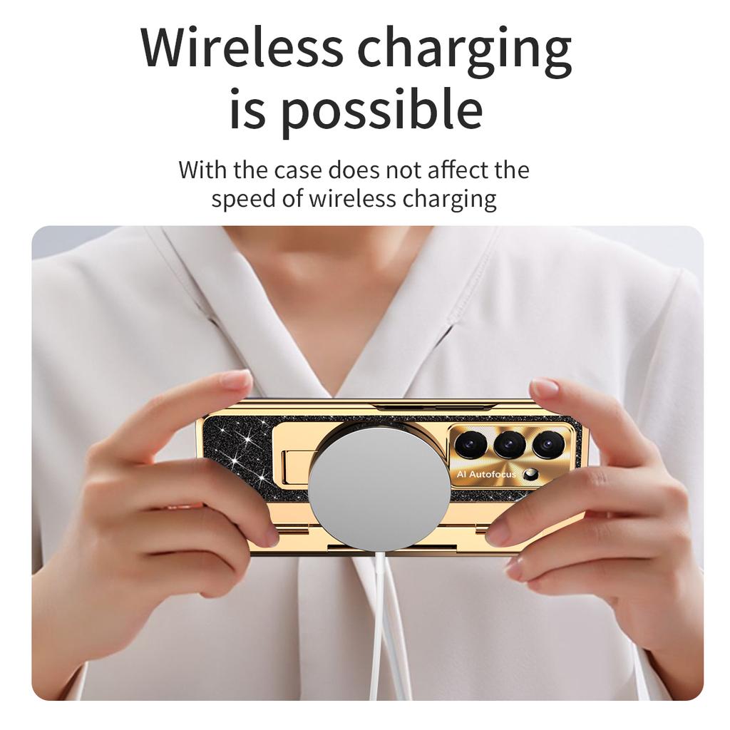 For Samsung Galaxy Z Fold7 5G Case with Kickstand Hinge Protection Rhinestone Glitter PC Phone Cover