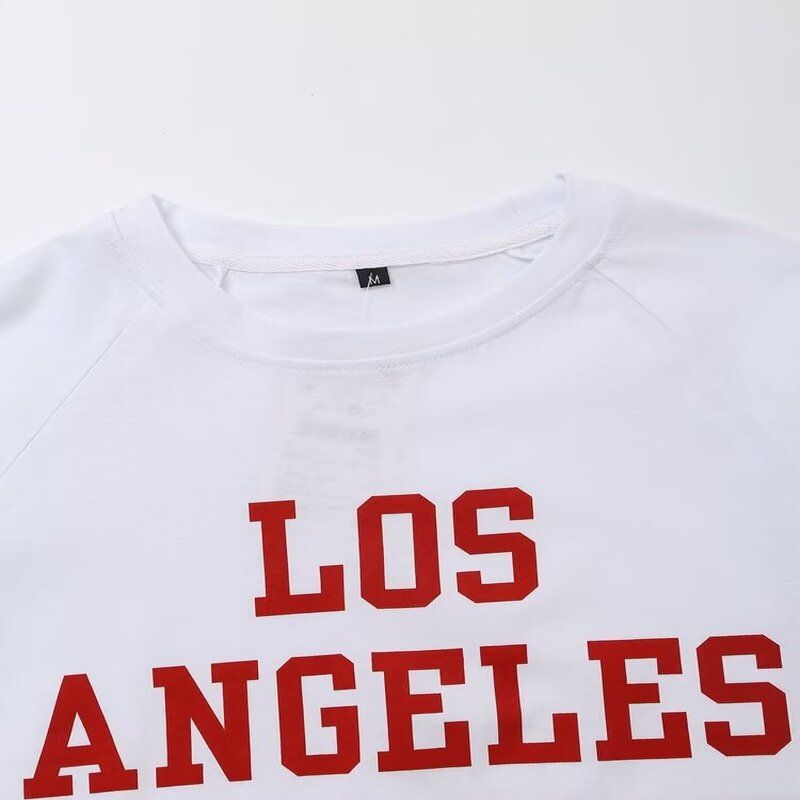 Fashion Style 2024 Summer Women's All-Matching Round Neck Short Sleeve Loose Contrast Color Letter Printing Cotton T-shirt 0085315