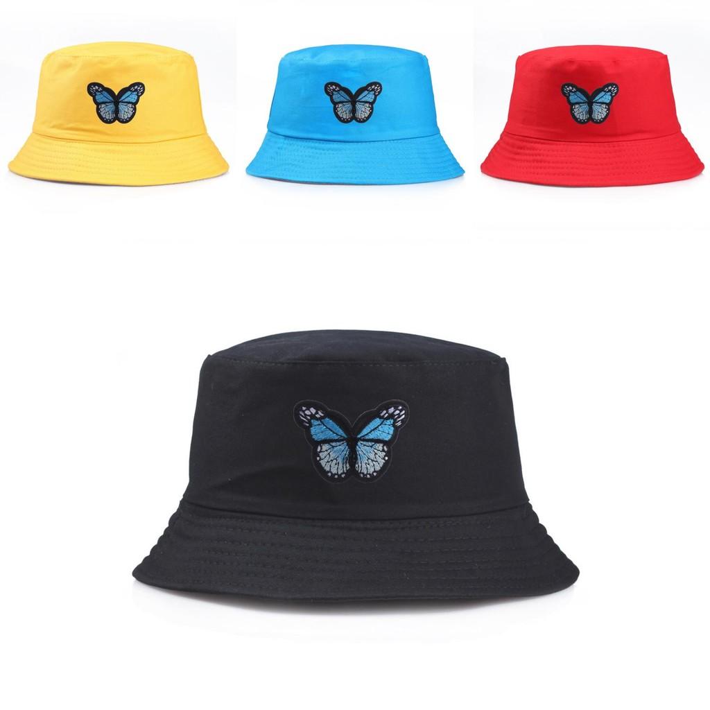 Embroidery Butterfly Pattern Bucket Hat Fisherman Hats Stylish Headwear Casual