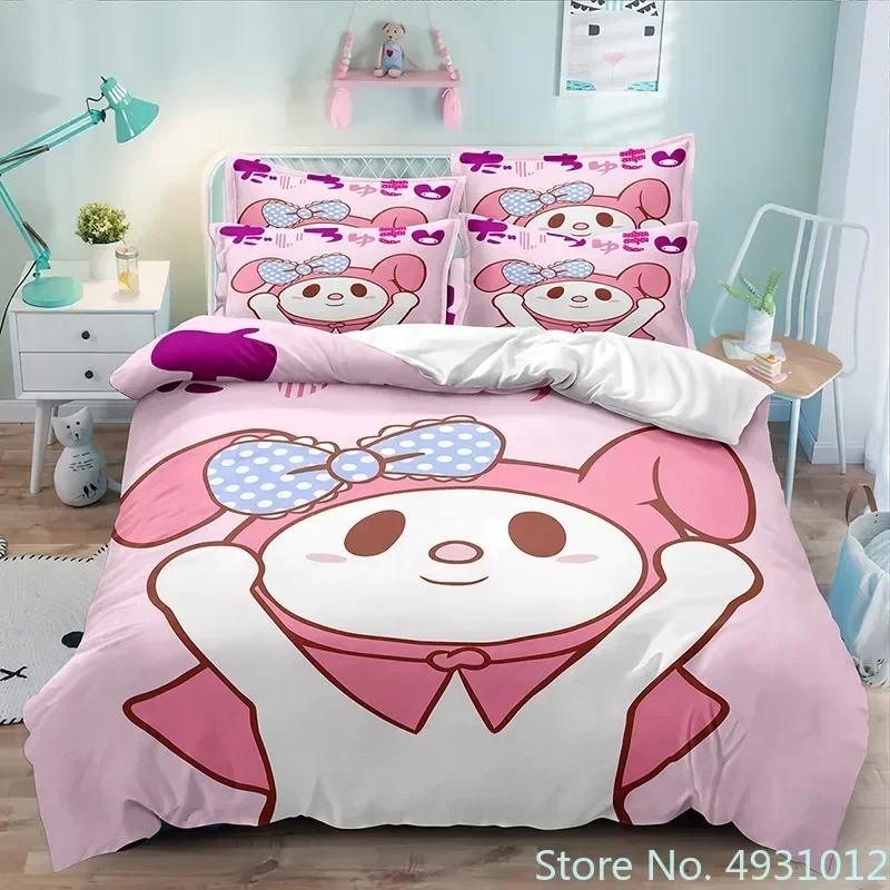 Cute Melody Rabbit Bedding Set Pillowcase Anime Bedclothes Cartoon 3D Printed Kids Adult Boys Quilt Duvet Cover Children Gift
