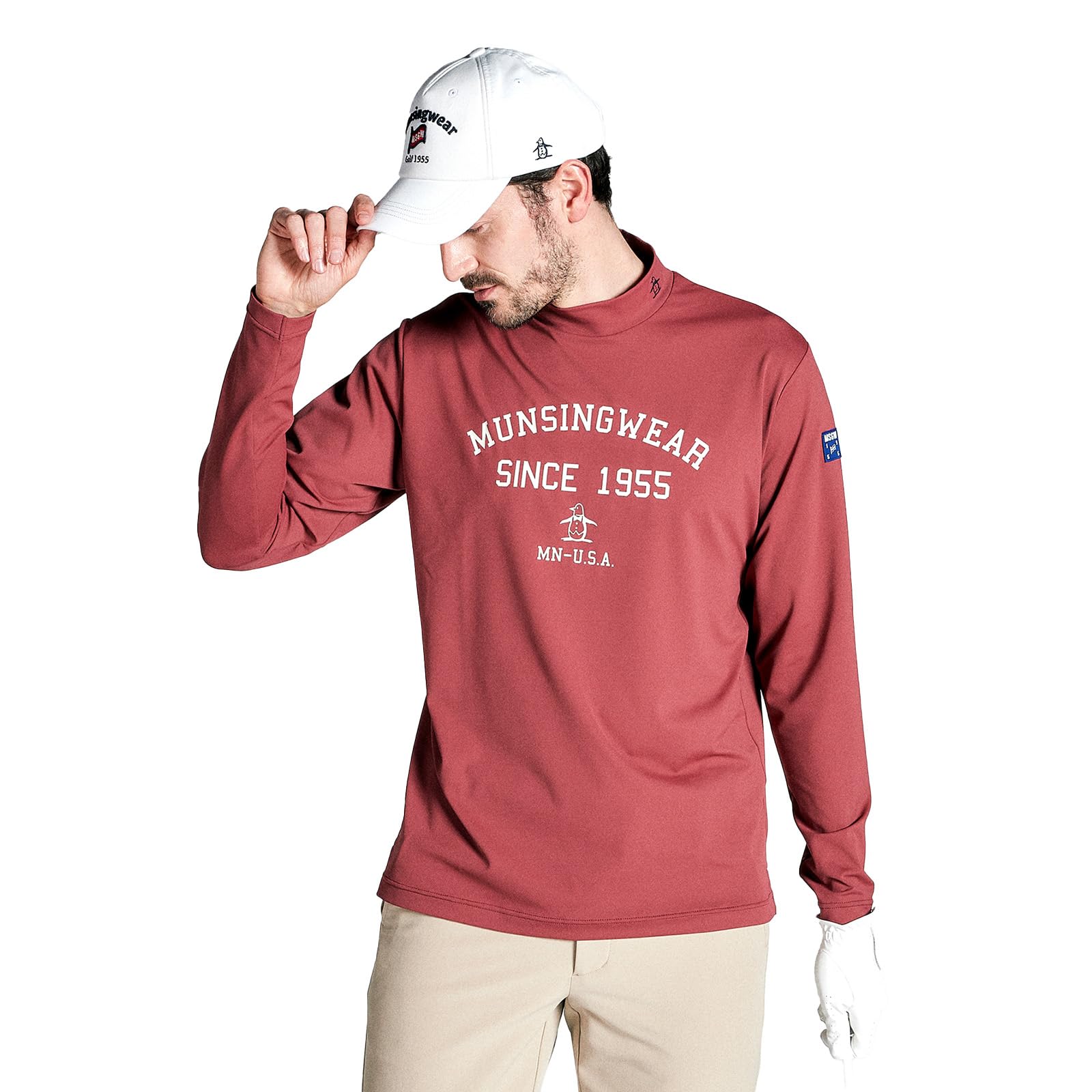 

Long Sleeve Shirt Mock Neck Sweat Absorbent Quick Drying Stretch Front Logo Sporty Golf MG4FLS82M WR00 [Munsingwear] Men s (Wine Red)
