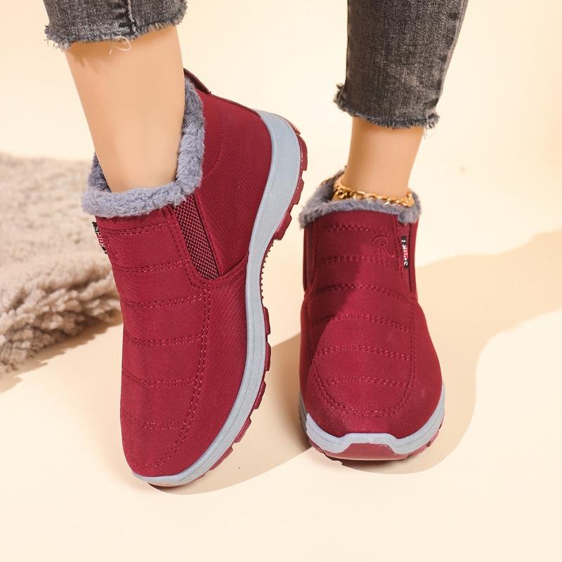 Women Winter Warm Fleece Lined Snow Boots Waterproof Slip On Anti Slip Rubber Sole Elderly Ladies Walking Cotton Shoes