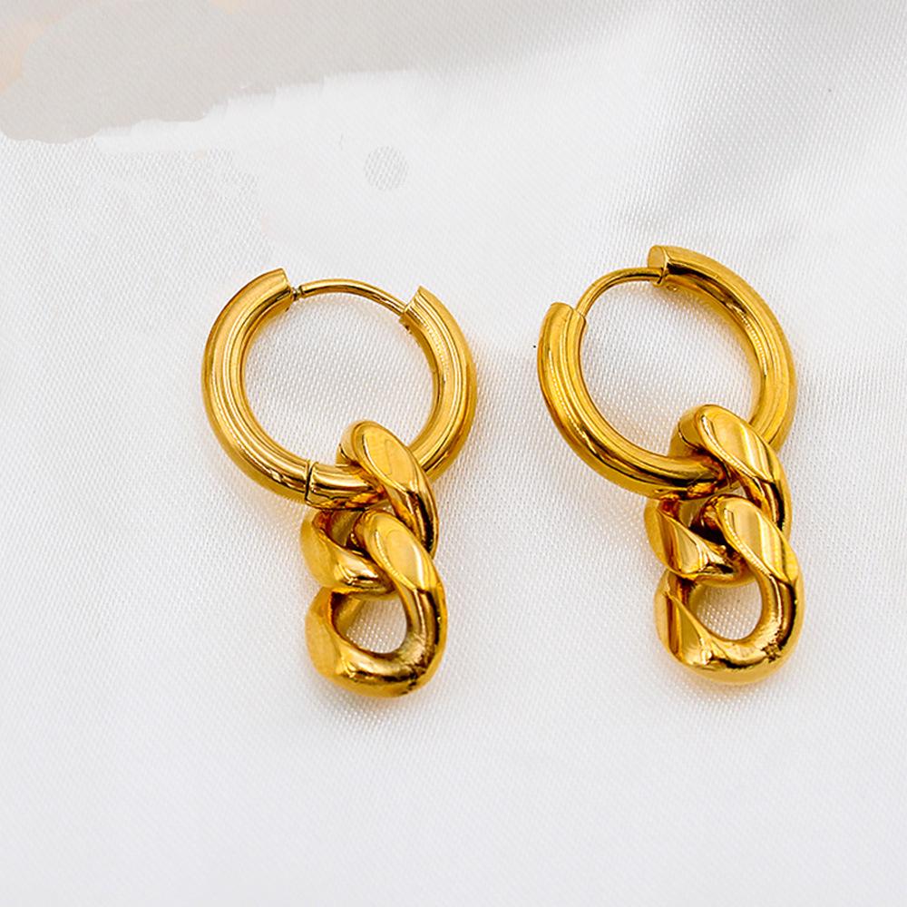 Women s Trendy Gold-Plated Stainless Steel Cuban Link Hip Hop Earrings