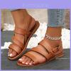 Large Size Vintage Buckle Flat Sandals Women Cross-border Retro One-word Buckle Beach Slippers Sandal