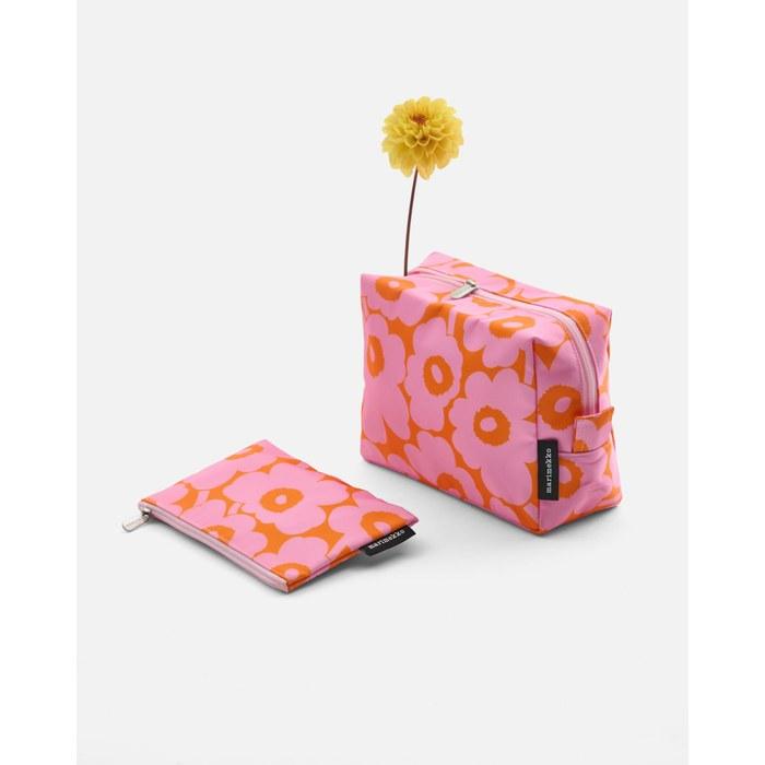 [Marimekko] Mini Unikko Terry Cotton Cosmetic Bag, Orange/Pink Unikko, Cosmetic Pouch, Kaika Mini