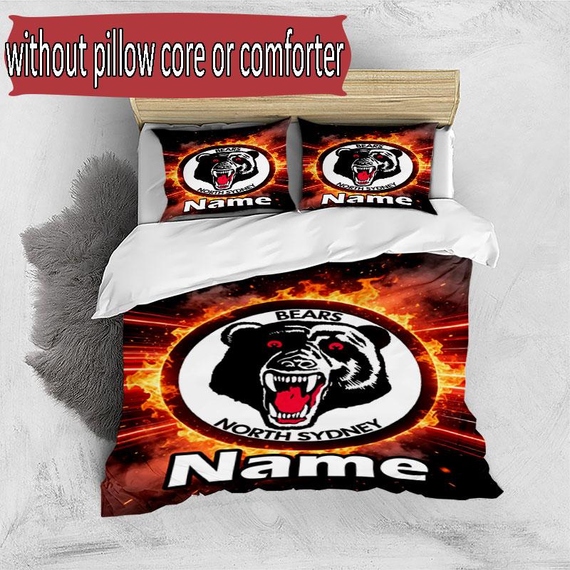 3pcs Duvet Cover Set (1*Duvet Cover + 2*Pillowcase, Without Core), Custom Name North Sydney Bears Pattern Bedding Set, Home Bedroom Decor Gift