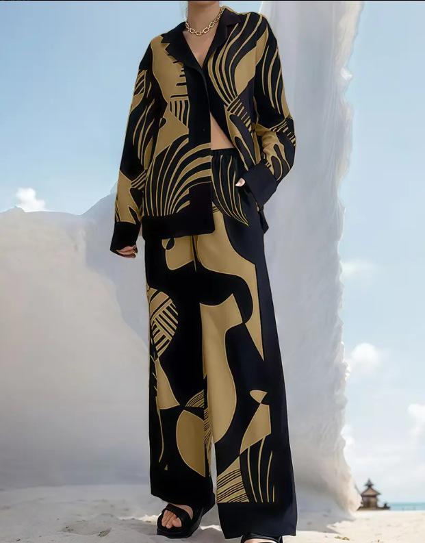 2024 Autumn Elegant Women's Trendy Print Long Sleeve Top and Pants Set