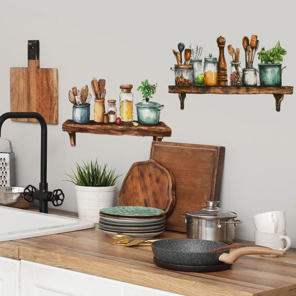 Rafturi pentru ustensile de bucătărie Bucătărie Restaurant Acasă Fundal de perete Amenajare peisagistică Decorațiune Autocolante de perete